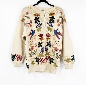 Vintage Abercrombie & Fitch Handkitted Printed Wool Button Front Cardigan